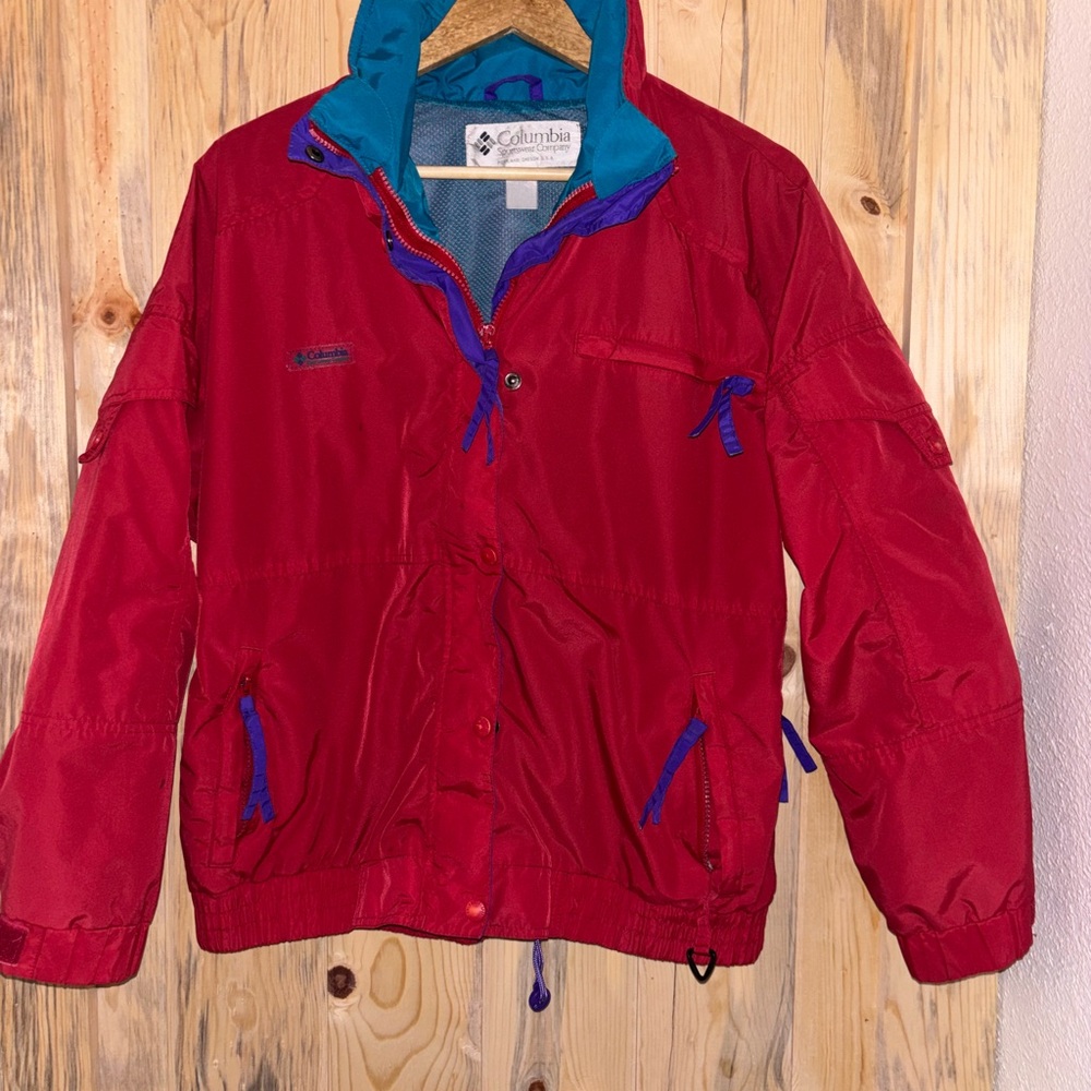 Columbia Red Bomber Jacket with Blue Accents